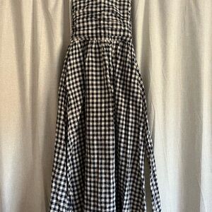 DISSH Navy and Tan Gingham Smocked Dress